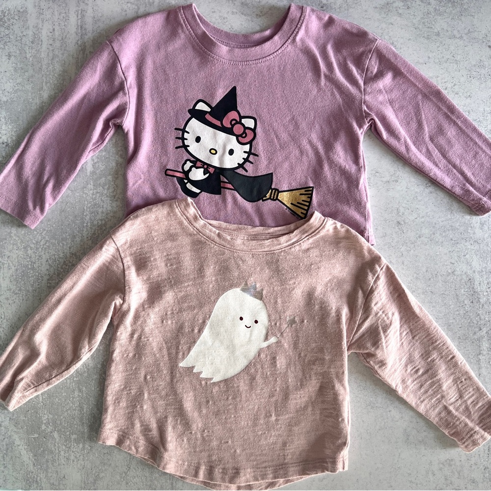 12-18M🐈‍⬛👻 GAP Halloween Baby Hello Kitty Witch & Princess Ghost Shirts 💯 Cotton